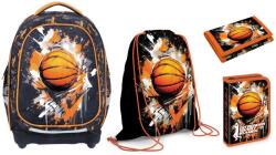 S-Cool szett, kisiskolás: hátizsák, felszerelt tolltartó, sporttáska, pénztárca, kosárlabda mintás