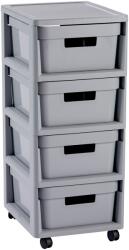 Keter INFINITY Kerekes szekrény, 4 doboz x 11 l, Szürke