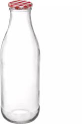 Gastro üveg gyümölcsléhez 1000 ml, díszes kupakkal, kockás mintával, 6 darabos készlet