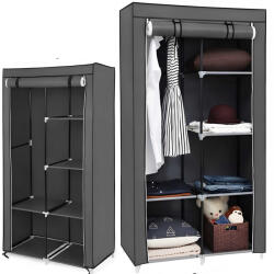 Retoo textil Gardrób 6 polccal és fogassal - szürke (RET-O1007)