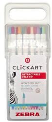 Zebra Filctoll készlet, nyomógombos, 0, 6 mm, ZEBRA Clickart 12 különböző pasztell szín (2718) - patronbolt