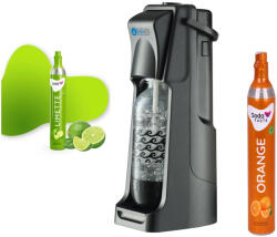 SodaCO2 B100B Orange / Lime Soda Maker fekete műanyag szódagép, házi szódakészítő 1 db 425g narancs vagy lime ízesítésű CO2 patronnal és 1 db 1 literes szénsavasító palackkal (B100BL / B100BO) (Sodaco_B100BL)