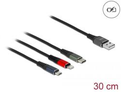 Delock 87236 3az1-ben USB 2.0 A - Lightning/USB Micro-B/USB Type-C töltő kábel 30cm (87236) (delock87236) (delock87236)