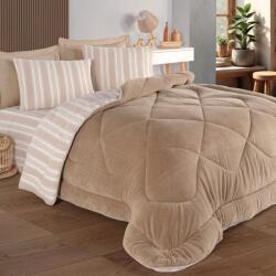 Eponj Home® Set dormit Pilota iarna pat 1 persoana cu fata catifelata, Soft Line Bej