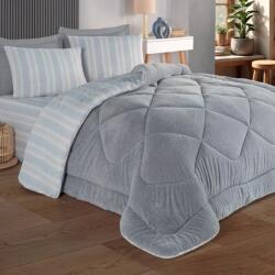 Eponj Home® Set dormit Pilota iarna pat 1 persoana cu fata catifelata, Soft Line Gri deschis
