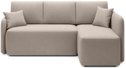 Eltap Bézs bársony kinyitható-tárolóhelyes sarokkanapé (jobb oldali-heverő résszel) Hadson - ELTAP