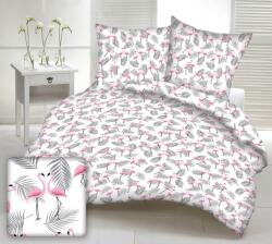 Extrapościel Függöny, készre varrt, szalagfüggővel, 160x250 cm, fehér, rózsaszín flamingókkal, pálmalevelekkel, szürke (1944601)