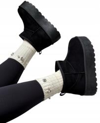  Rövid Szárú Hótaposó Bakancs Velúr Fekete Bélelt Szőrme 39-ES (E4_2812)