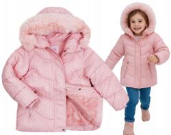 F-26 Téli kabát világos rózsaszín meleg barack steppelt szőrme 4 98/104 (YF-21318A)