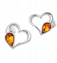  Ezüst Fülbevaló szív eredeti balti Borostyán Ezüst Ag925 (CzarBursztynu 1b45)