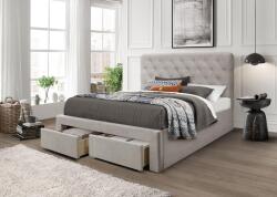  Kétszemélyes ágy, tárolórésszel, bársony - fa, bézs, 160 cm - RAVEL