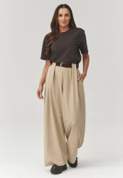 MAKADAMIA Elegáns, bő szárú nadrág rakott mintával C34 | bézs