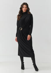 Makadamia Női ruha fodros díszítő csattal M907 | fekete