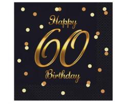GoDan B&C Happy Birthday Black-Gold 60 szalvéta 20 db-os 33x33 cm (MLG165272)
