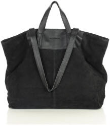 Marco Mazzini Nagyméretű velúr bőrtáska dupla fogantyúval | fekete