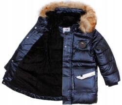 F-26 Téli kabát szőrme meleg sötétkék steppelt 6/7 128/134 (YF-2185)
