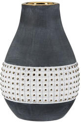  „Brooklyn exkluzív matt antracit színű vízálló kerámia váza fehér betéttel és arany színű gömbökkel díszítve - 16cm