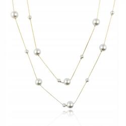  Nyaklánc hosszú dupla nemesacél 14k aranyozott Gyöngyök NST21 (NST2189)