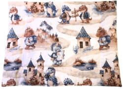  Lapos ovis kispárna - 38x48 cm / kék - barna dinok