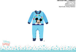 Global Licence Srl Disney Mickey egér baba rugdalózó - galléros - világoskék-sötétkék - 1-3 hónapos babának (evMIXBOY1609_vke-ske1_1-3)