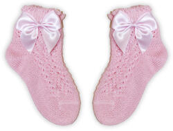 Global Licence Srl 100% pamut kislány baba bokazokni horgolt felsőrésszel - masni díszítéssel - rózsaszín - 14-15 (evNC345F_rozsaszin_14-15)