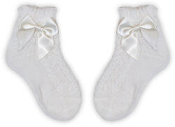 Global Licence Srl 100% pamut kislány baba bokazokni horgolt felsőrésszel - masni díszítéssel - vanília - 18-19 (evNC345F_vanilia_18-19)