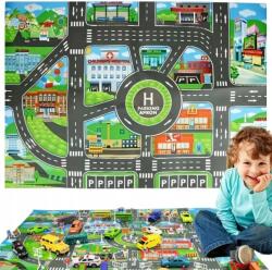 Wykładziny i Dywany Oktató Szőnyeg Város Utcai Játék Gyerekeknek Vízálló 83X57CM (MATA EDUKACYJNA DYWAN MIASTO ULICA)