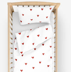 Goldea gyermek pamut ágyneműhuzat kiságyba - piros szívecskék, fehér alapon 100 x 135 és 40 x 60 cm