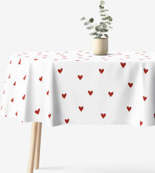 Goldea ovális pamut terítő - piros szívecskék, fehér alapon 140 x 200 cm