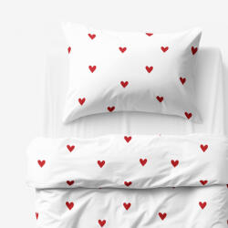 Goldea gyermek pamut ágyneműhuzat - piros szívecskék, fehér alapon 150 x 200 és 50 x 60 cm