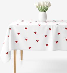 Goldea szögletes terítő 100% pamutvászon - piros szívecskék, fehér alapon 120 x 180 cm