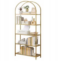 SONGMICS Könyvespolc Fém Üveg Arany Glamour Fürdőszoba Nappali 30x83x183, 5cm (LGT050A01)