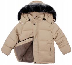  Bézs téli parka kabát nagyon meleg szőrmével, Divatos 8 128/134 (23-80)