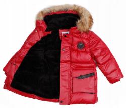 F-26 Téli kabát szőrme meleg piros steppelt 6/7 128/134 (YF-2185)