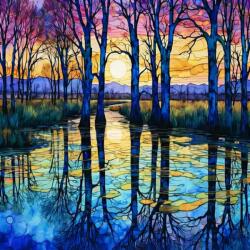NORIMPEX - Puzzle Tablou Diamant: mesteceni lângă lac 30x40cm - 1 - 39 piese