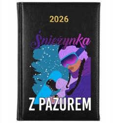 FunnyCase Könyvnaptár 2026 Fekete Snowboard Tervező Tél Hópehely Karmokkal (Kalendarz 2026 Czarny Śnieżynka Z Pazurem)