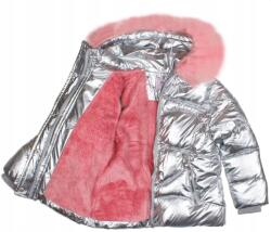 F-26 Téli kabát ezüst metál steppelt meleg 3/4 98 104 (YF-2171)