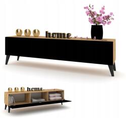 Krak Meble Vízszintes szekrény Rtv komód Simply Craft fekete fa lábak fekete 160 (101011160190N)