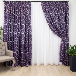 Hiko Set 3 piese , doua draperii Hiko Royal Garden mov si o perdea Ana voal alb cu rejansa (10004809)