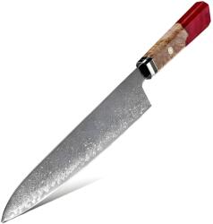 HARAHU Cuțit de bucătărie Damasc KU-20017 - Chef / Roșu / 36cm KP20017