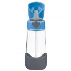  Sticlă din Tritan cu pai, 450 ml, cu capac automat, +9 luni, albastru cu gri, B. Box (BB00444)