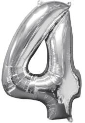 Amscan Silver, Ezüst szám fólia lufi 4-es, 66x45 cm (DPA3195801)