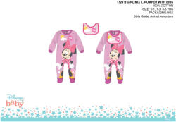 Global Licence Srl Disney Minnie egér baba rugdalózó előkével - világosrózsaszín-lila - 0-1 hónapos babának