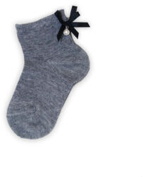 Global Licence Srl Kislány pamut zokni - masni és gyöngy dísszel - szürke - 22-26