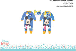 Global Licence Srl Disney Mickey egér baba rugdalózó előkével - acélkék - 0-1 hónapos babának