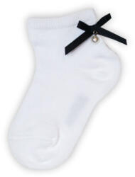 Global Licence Srl Kislány pamut zokni - masni és gyöngy dísszel - fehér - 22-26