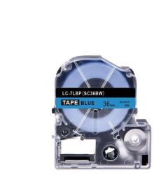 Compatibil Epson LC-7LBP, SC36BW, 36mm x 8m, text negru / fundal albastru, banda compatibila (LCSC36BW)
