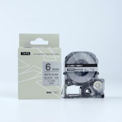 Compatibil Epson LK-2SBE, SM6X, 6mm x 9m, text negru / mat fundal argintiu, banda compatibila (LKSM6X)