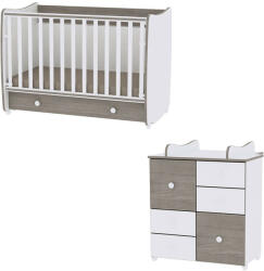 Lorelli Dream kiságy 60x120 + Cupboard pelenkázó komód - White & amp; Coffee