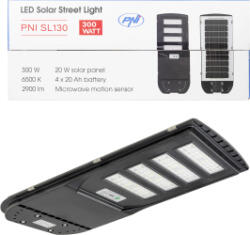 PNI Lampa de iluminat stradal PNI SL130 300W cu panou solar incorporat 20W 6500K 2900lm 4 x acumulator 20Ah incorporat senzor de miscare cu (PNI-SL130) Covor